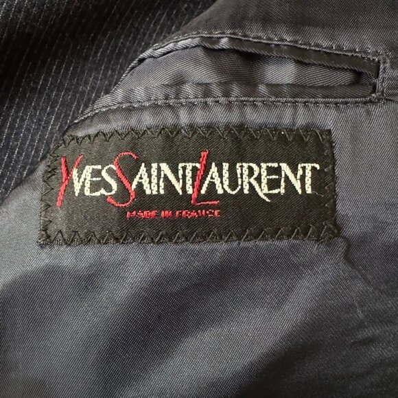 Vintage 1970s Yves Saint Laurent YSL Navy Blue Wool 3 Piece Blazer Suit Set 40R - Picture 9 of 13